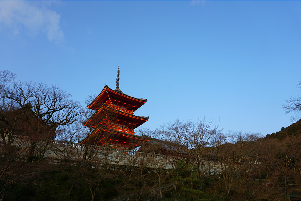 An exterior view of Kiyomizu-dera Temple.