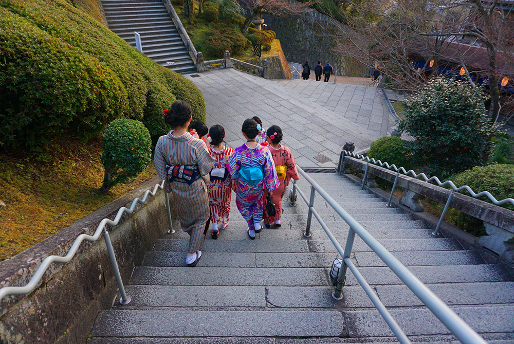 Exterior stairs at the Kiyomizu-dera Temple site.